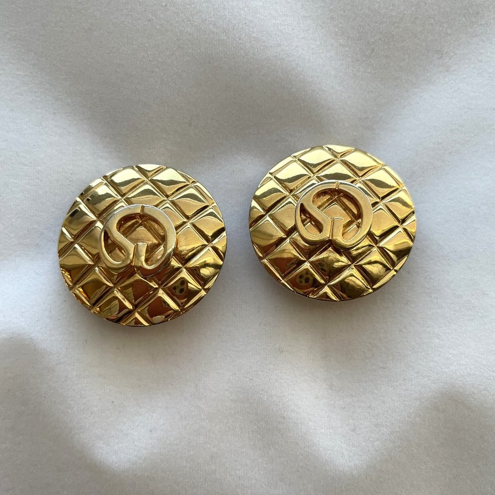 St. John vintage 90's clip Button Logo Earrings